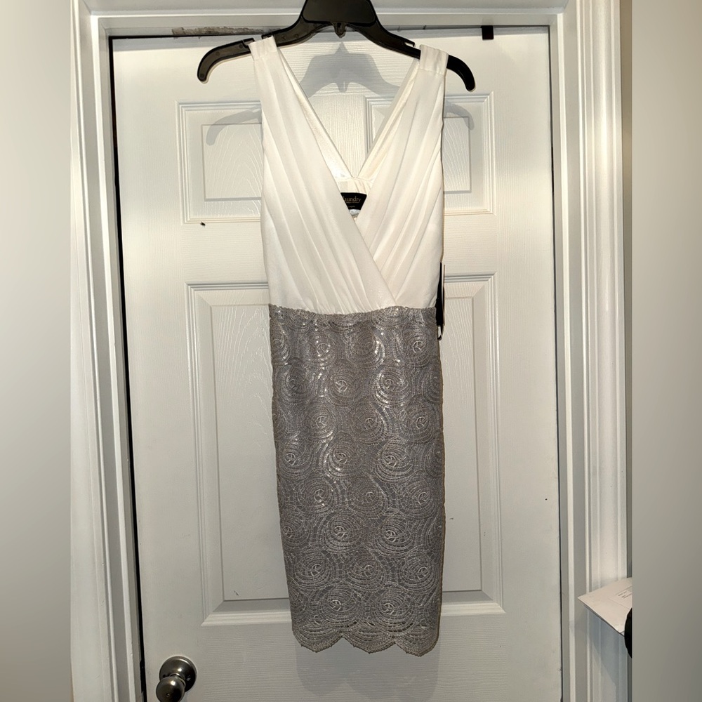 Brand New Laundry by Shelli Segal Elegant White and Silver Lace Dress